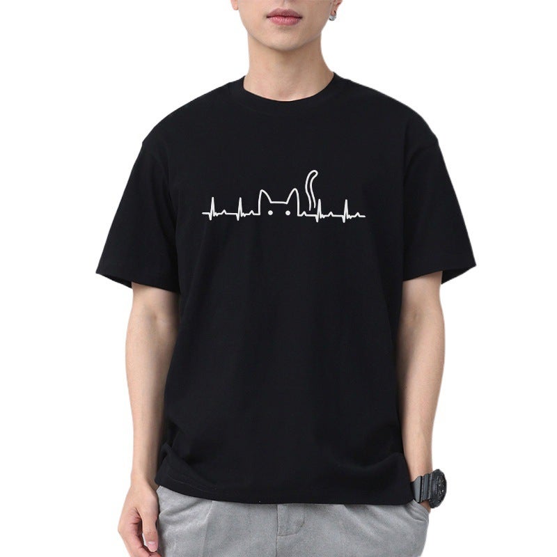 Fashion Brand Autumn Men'S Short-Sleeved T-Shirt Men'S Pure Cotton Crewneck Extra Large Size Fat Loose Short-Sleeved Purplish Blue - Image 5