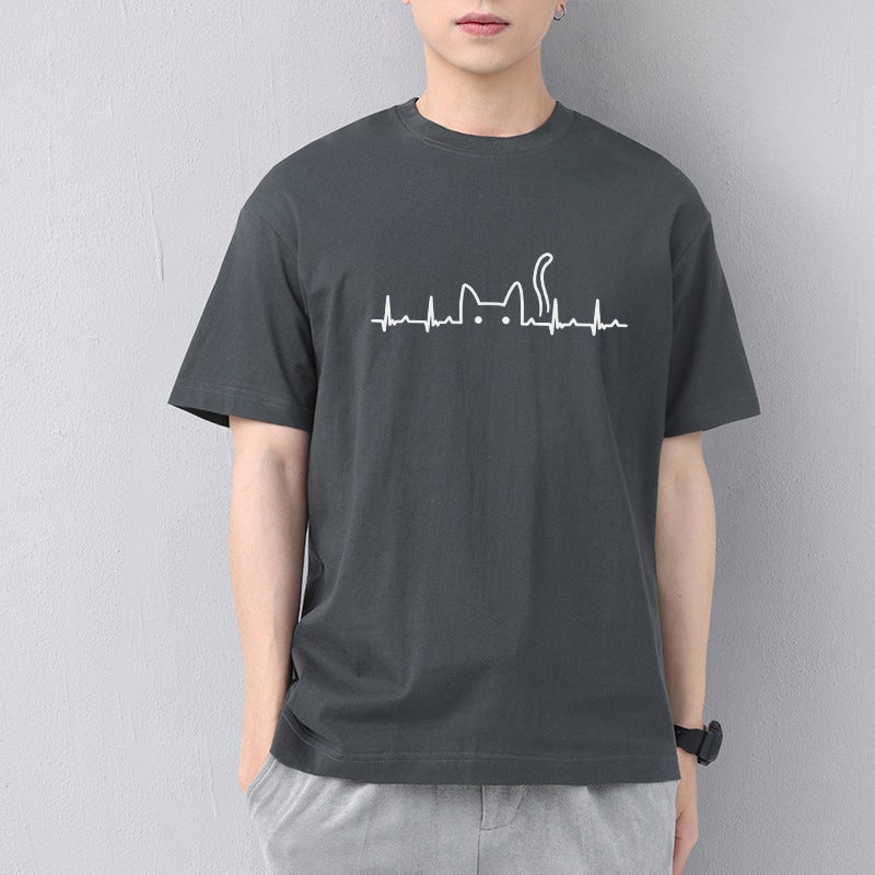 Fashion Brand Autumn Men'S Short-Sleeved T-Shirt Men'S Pure Cotton Crewneck Extra Large Size Fat Loose Short-Sleeved Purplish Blue - Image 4