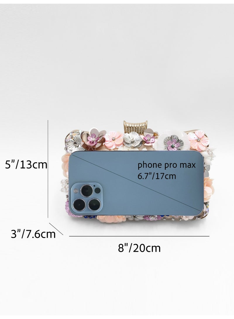 Elegant Floral Embellished Satin Evening Clutch Bag Women Beaded Flower Handbag for Weddings & Parties - Image 4