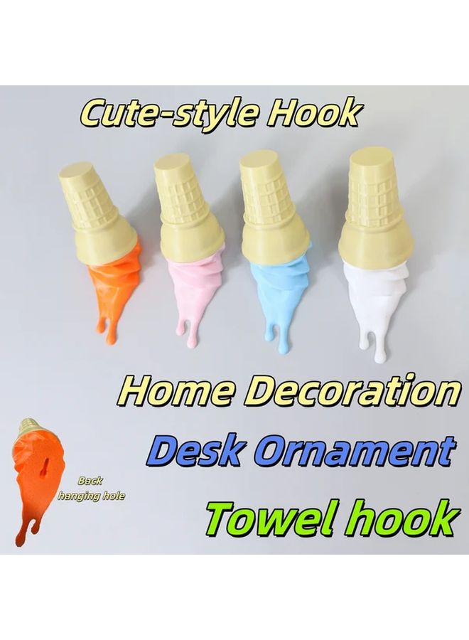 خطافات حائط على شكل مخروط آيس كريم ذائب بألوان الباستيل، مصنوعة من البلاستيك المتين، وتشمل معدات تركيب سهلة. - Image 3