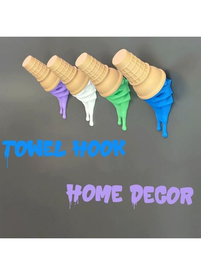 خطافات حائط على شكل مخروط آيس كريم ذائب بألوان الباستيل، مصنوعة من البلاستيك المتين، وتشمل معدات تركيب سهلة. - Image 4