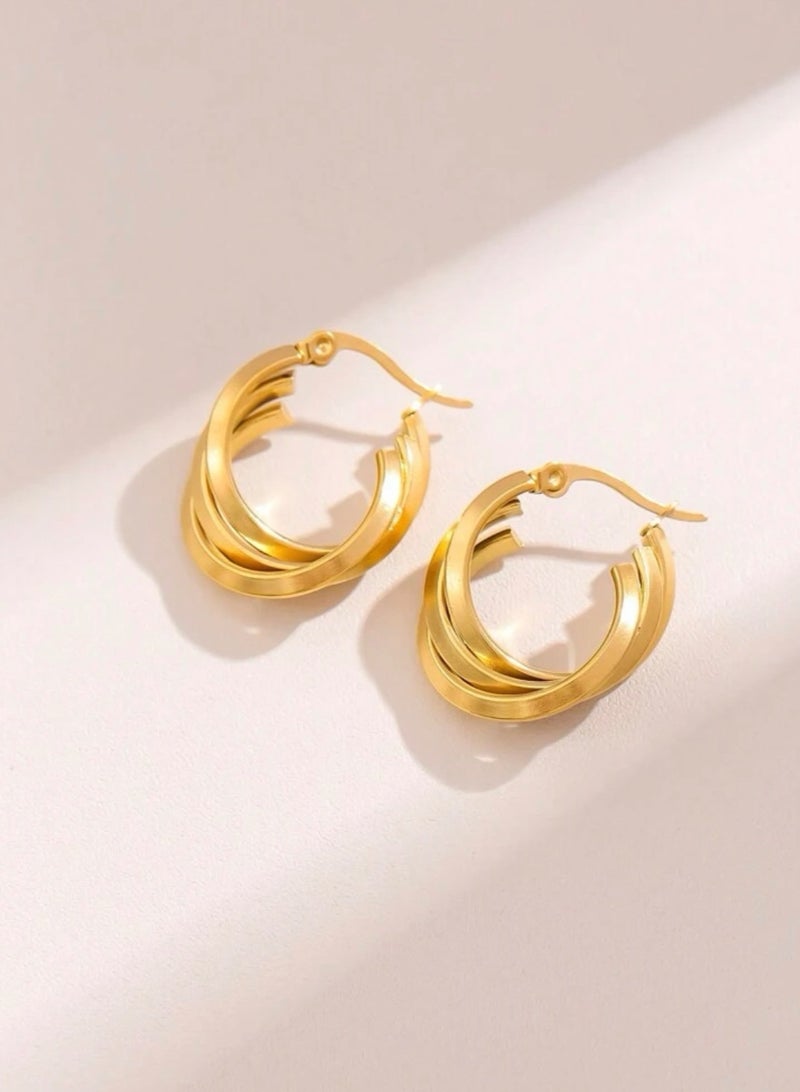 إيكوال حلق اذن نسائي انيق مصنوع من الاستانلس ستيل ومطلي باللون الذهبي عيار 18 - Image 2