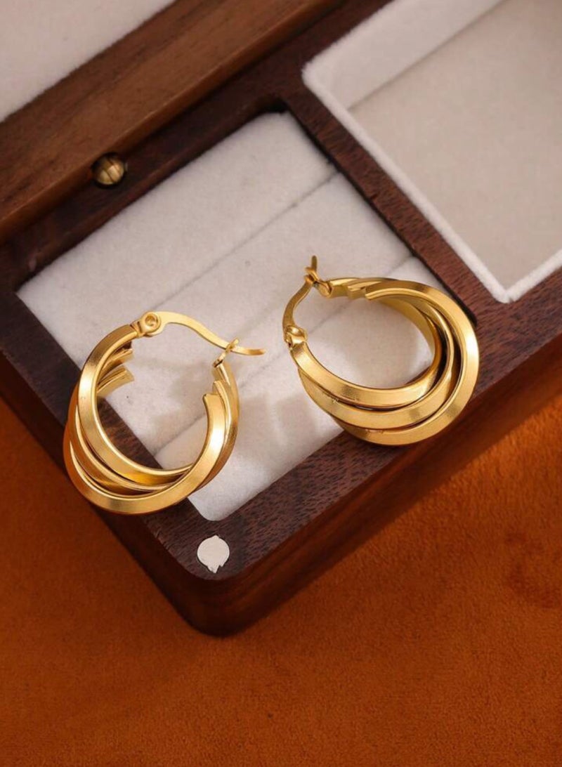 إيكوال حلق اذن نسائي انيق مصنوع من الاستانلس ستيل ومطلي باللون الذهبي عيار 18 - Image 4