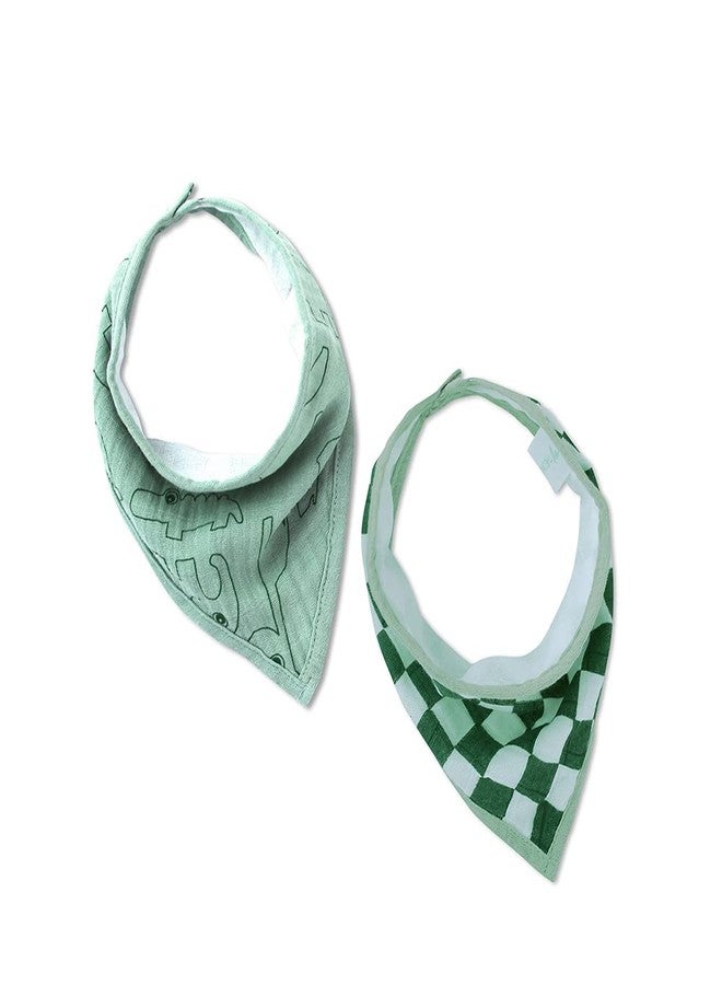 THEONI Organic Muslin Bandana Bibs, Organic Neutral Drool Bibs for Boy, Girl & Unisex Baby Bibs Soft & Super Absorbent Bandana Organic Cotton Baby Bib 2 Pack (Dark green) - Image 3