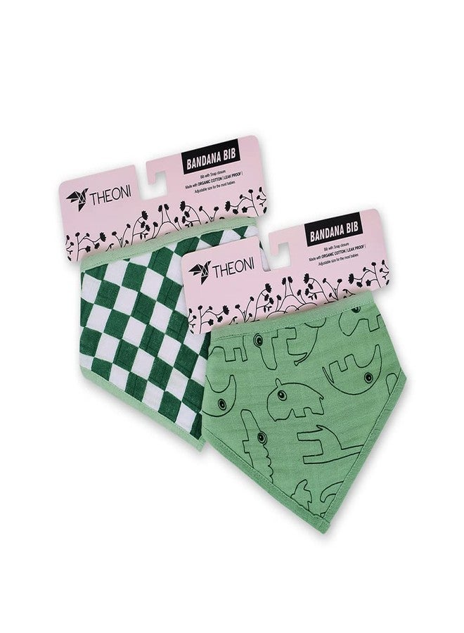 THEONI Organic Muslin Bandana Bibs, Organic Neutral Drool Bibs for Boy, Girl & Unisex Baby Bibs Soft & Super Absorbent Bandana Organic Cotton Baby Bib 2 Pack (Dark green) - Image 2