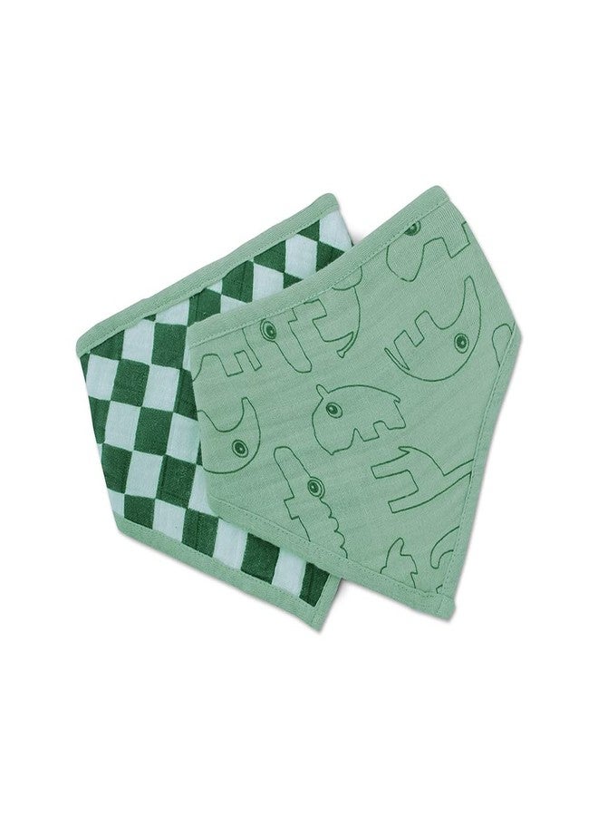 THEONI Organic Muslin Bandana Bibs, Organic Neutral Drool Bibs for Boy, Girl & Unisex Baby Bibs Soft & Super Absorbent Bandana Organic Cotton Baby Bib 2 Pack (Dark green) - Image 1