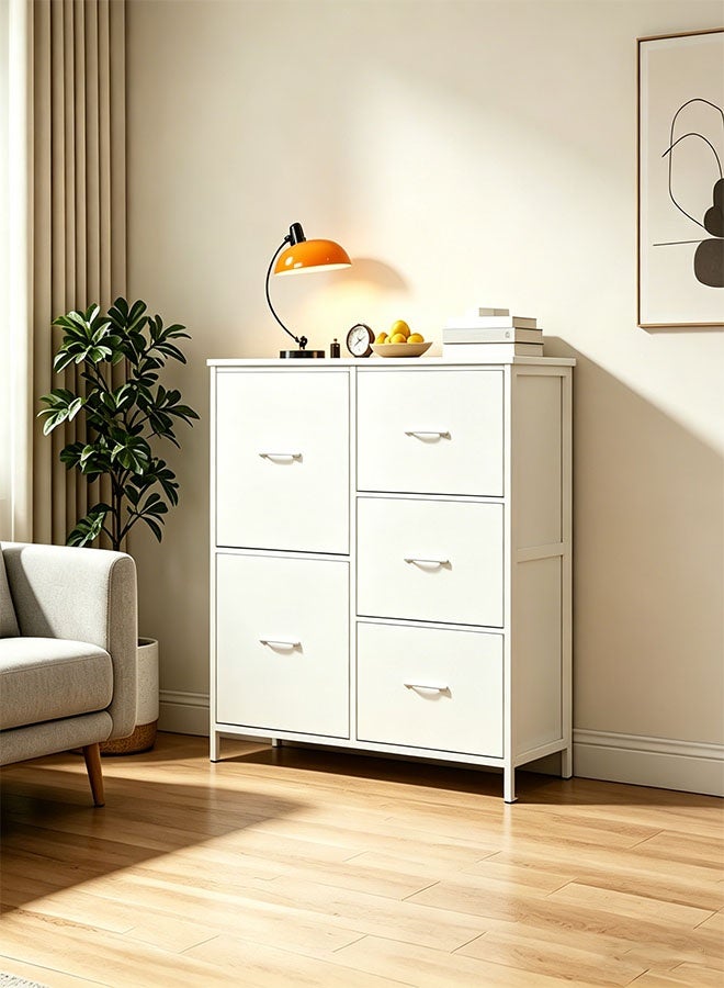 CozyNest Fabric Dresser with 5 Drawers, Metal Frame Storage Chest, Multi-Purpose Organizer for Bedroom, Living Room, Kids Room, Hallway, Ideal for Clothes, Books & Accessories - Image 2