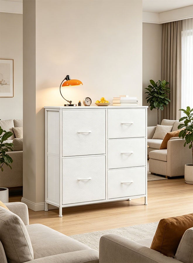 CozyNest Fabric Dresser with 5 Drawers, Metal Frame Storage Chest, Multi-Purpose Organizer for Bedroom, Living Room, Kids Room, Hallway, Ideal for Clothes, Books & Accessories - Image 4