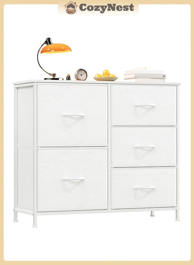 CozyNest Fabric Dresser with 5 Drawers, Metal Frame Storage Chest, Multi-Purpose Organizer for Bedroom, Living Room, Kids Room, Hallway, Ideal for Clothes, Books & Accessories - Image 1
