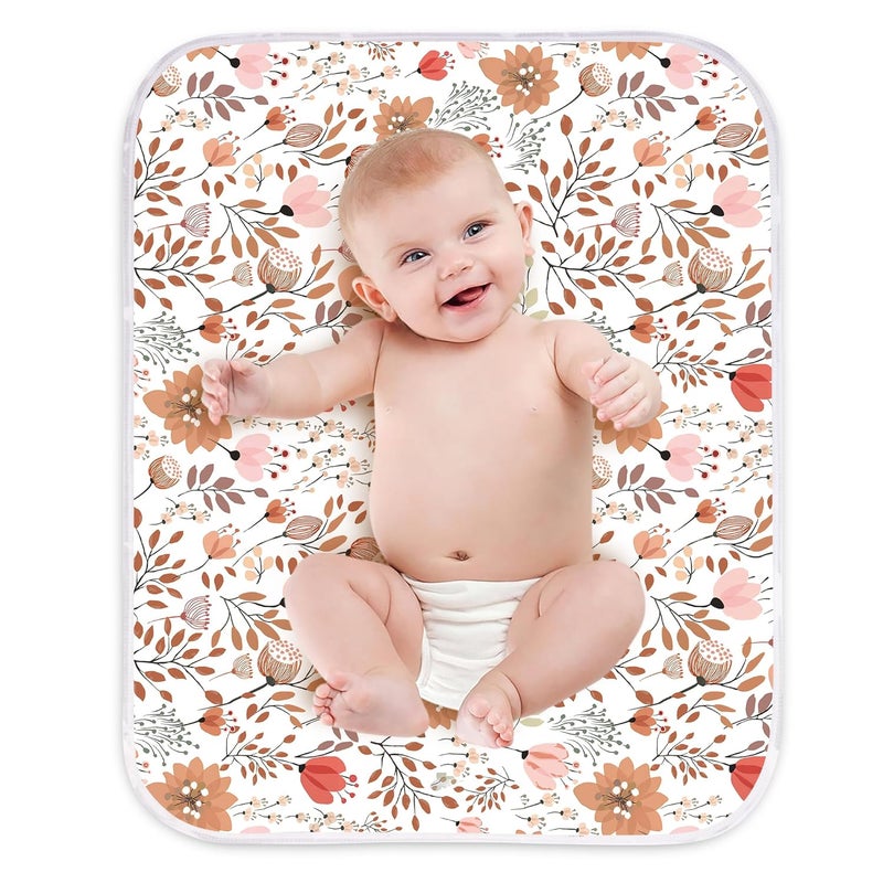 Bnditeu Diaper Changing Pads for Baby Flower Change Mat 3Layers Waterproof Change Pad Foldable Absorbent Mats for Women Reusable Incontinence Underpads for Patient 24x30 - Image 1
