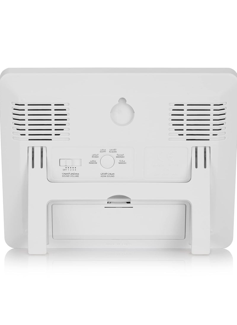 Azan Clock with Prayer Timing Display CF-19 White LCD Prayer clock with Temperature Date and Automatic Athan Five Times