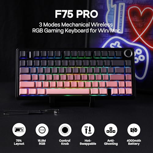MechLands Aula F75 PRO 75 Wireless Gaming Keyboard Gasket Mechanical Custom Keyboard with FiveLayer Padding BT24GHzUSBC Hot Swappable Knob RGB Reaper Switches Black Pink - Image 3