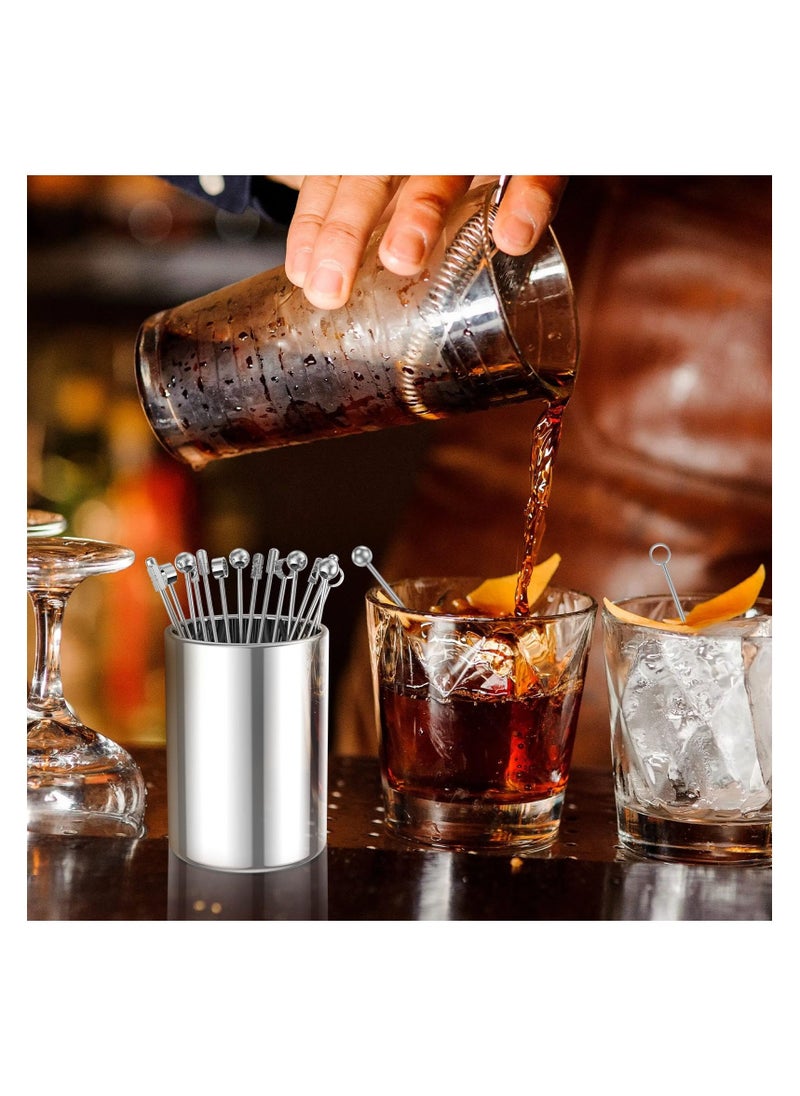 Metal Cocktail Picks, Cocktail Sticks with Holder Kit, 4.3 Inch Reusable Stainless Steel Drink Stick with Storage Cup for Bar party, Barbeque Snacks, Club sandwiches, Olives Fruits  - Image 5