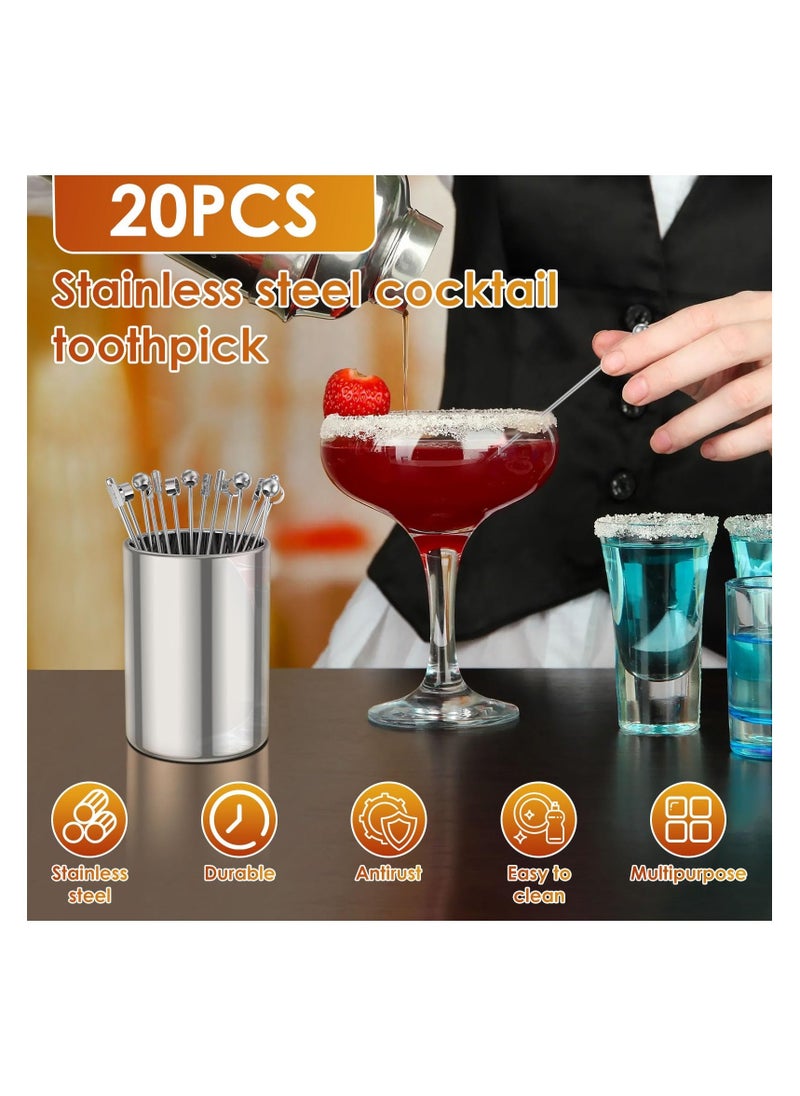 Metal Cocktail Picks, Cocktail Sticks with Holder Kit, 4.3 Inch Reusable Stainless Steel Drink Stick with Storage Cup for Bar party, Barbeque Snacks, Club sandwiches, Olives Fruits  - Image 2
