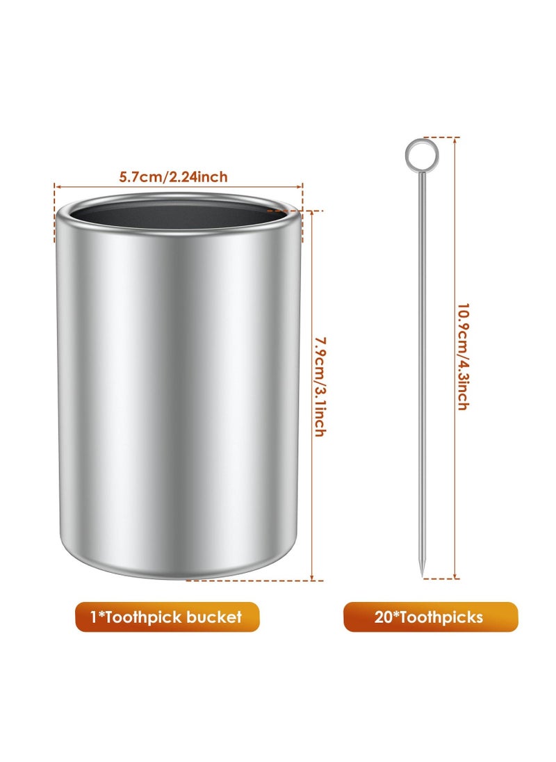 Metal Cocktail Picks, Cocktail Sticks with Holder Kit, 4.3 Inch Reusable Stainless Steel Drink Stick with Storage Cup for Bar party, Barbeque Snacks, Club sandwiches, Olives Fruits  - Image 3