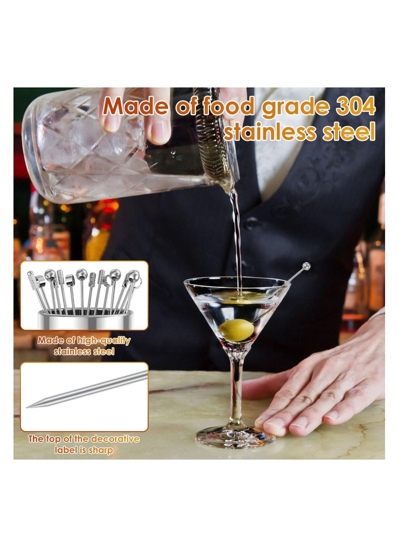Metal Cocktail Picks, Cocktail Sticks with Holder Kit, 4.3 Inch Reusable Stainless Steel Drink Stick with Storage Cup for Bar party, Barbeque Snacks, Club sandwiches, Olives Fruits  - Image 4