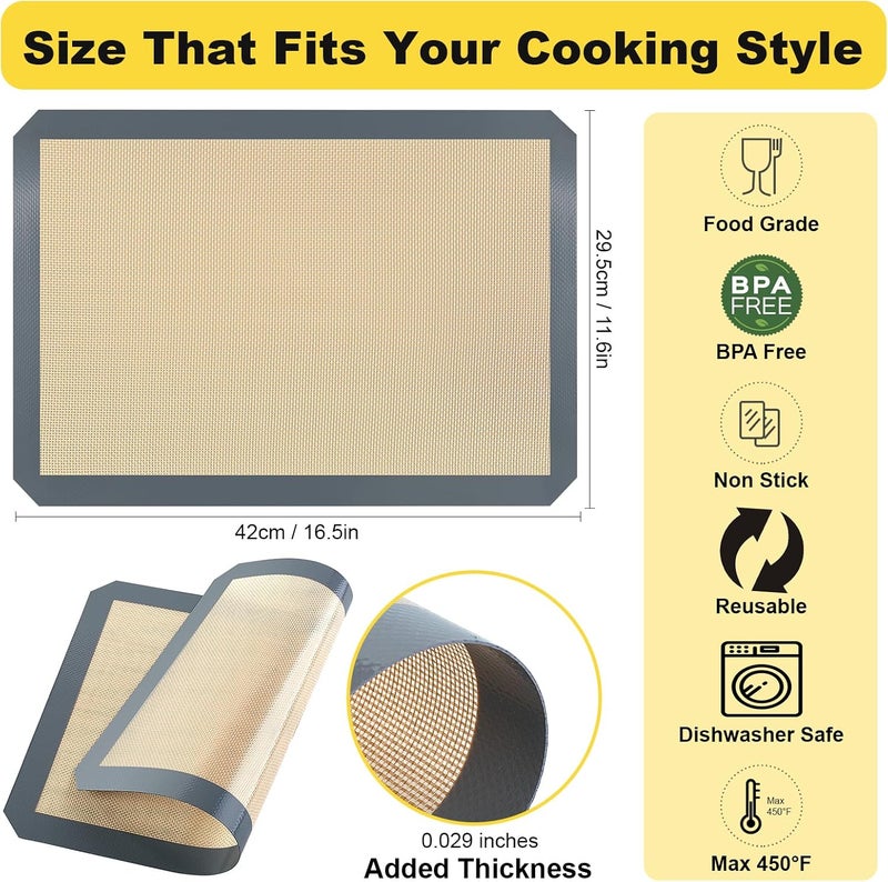 Itlovei Silicone Baking Mat, 3 Pac Silicone Cookie Sheets for 2 Baking 16.5"L x 11.6"W and 1 Pc 11.81 "L x 8.27"W Reusable Baking Mat - Non-Stick Food Safe，Dark Gray Oven Baking Sheet - Image 2