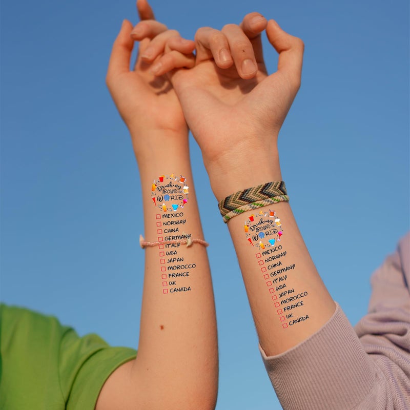 ESLINOP Drink Around The World Epcot Tattoo, Drinking Around The World Epcot Tattoo, Epcot Tattoo Drink Around The World, Pack of 8 Tattoo, Match with Your Drinking Around The World Epcot Shirt - Image 3