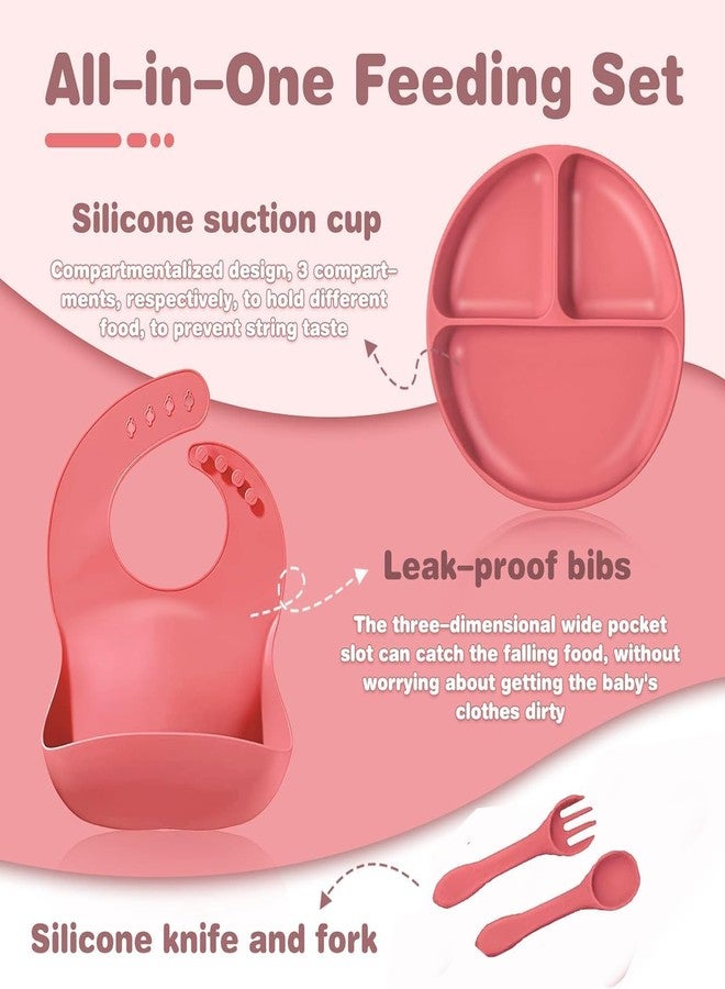 KRLZ Silicone Baby Feeding Set|6 pcs Premium BPA-Free Baby Led Weaning Supplies with Suction Plates and Bowls Set,Toddler self Feeding Utensils with Spoons,Bibs,Sippy Cup (Pink) - Image 3