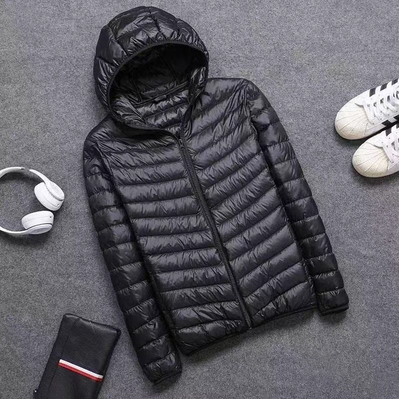 Plus Size Lightweight Down Jacket for Men Black Hooded (high quality) 