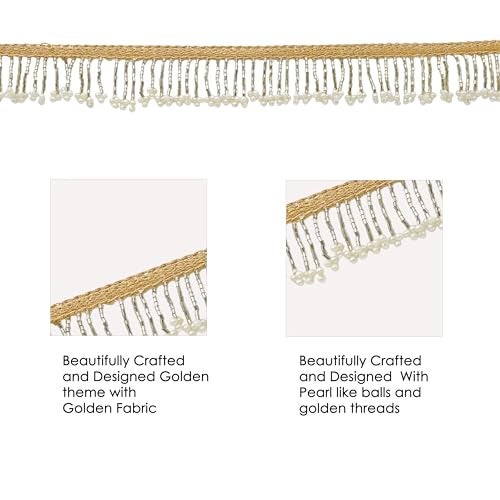 DaSync pearl lace and border materials hanging cream colour Tassel Latkan fringe golden beads jhallar Laces and Border Material zhallar Dresses blouse dupatta sari choli chunni Sarees Lehenga Suits curtains 9 meters - Image 2
