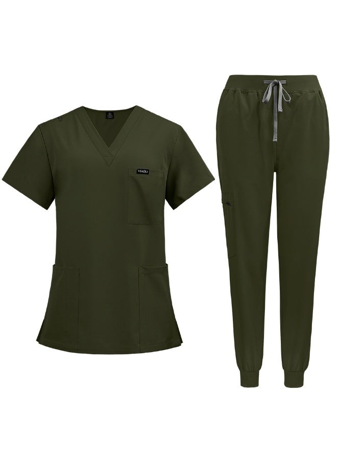 NIBEMINENT Clinical Uniform Woman Hospital Doctor Work Wear Nurse Medical Clothing Short Sleeved Top Jogging Pants Set - Image 1