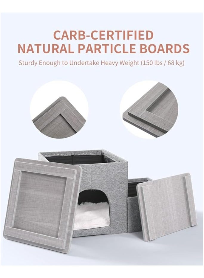 اليسا سلالم القطط للسرير، سلالم للكلاب الأليفة بخطوات جرو للقطط القديمة، مقعد للكلاب الصغيرة مع مساحة تخزين، سلالم للكلاب لأريكة أسرة عالية، مجثم سرير قابل للطي لنافذة الأريكة - Image 3