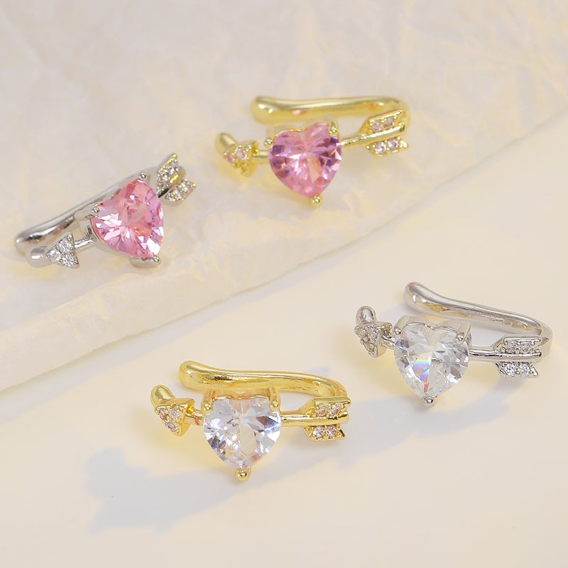 ofeankri Elegant Heart-Shaped Ear Clip Earrings for Women - No Piercing Required, Zircon Accents - Image 2