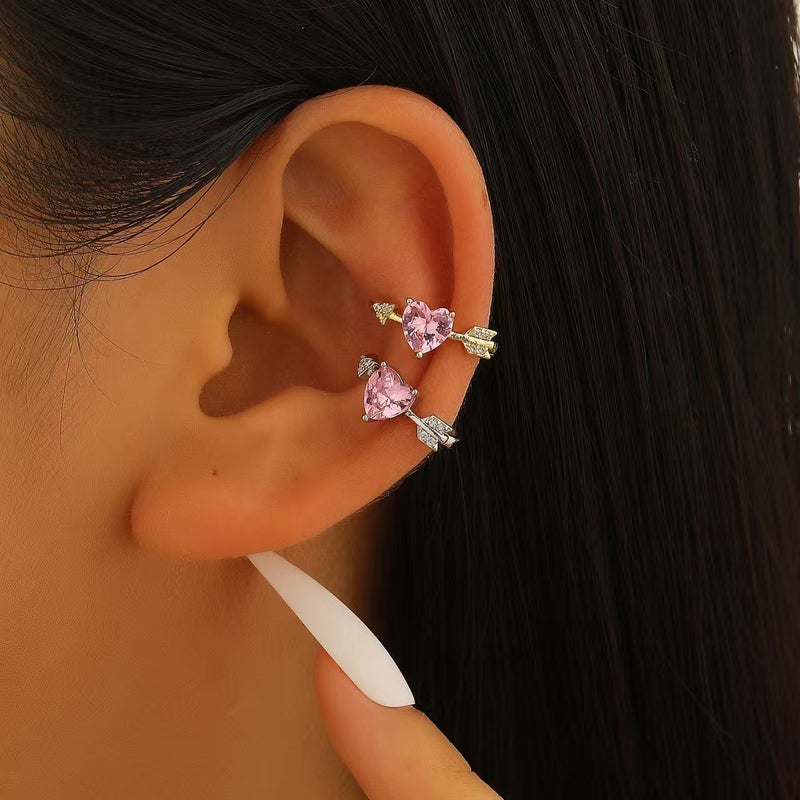 ofeankri Elegant Heart-Shaped Ear Clip Earrings for Women - No Piercing Required, Zircon Accents - Image 1