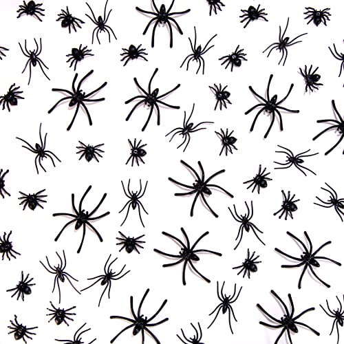 JIALWEN 120 Pieces Realistic Plastic Spiders 3 Sizes Small Spider Toys Black Fake Spiders Halloween Prank Props for Halloween Home Party Decorations - Image 1