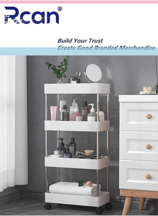 Rcan 4 Tier Slide Out Storage Cart Removable Rolling Storage Rack with Wheels, Large Capacity Narrow Gap Storage Organizer, Plastic Unit Floor Standing Shelving, for Bedroom Kitchen Bathroom Toilet  - Image 1