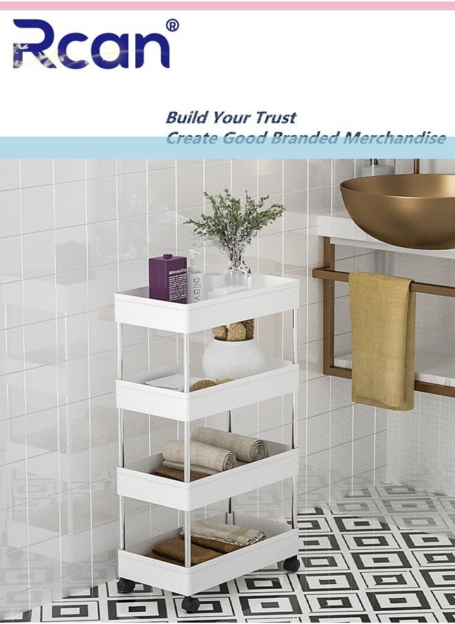 Rcan 4 Tier Slide Out Storage Cart Removable Rolling Storage Rack with Wheels, Large Capacity Narrow Gap Storage Organizer, Plastic Unit Floor Standing Shelving, for Bedroom Kitchen Bathroom Toilet  - Image 2