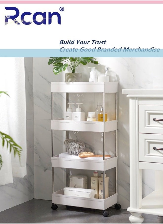 Rcan 4 Tier Slide Out Storage Cart Removable Rolling Storage Rack with Wheels, Large Capacity Narrow Gap Storage Organizer, Plastic Unit Floor Standing Shelving, for Bedroom Kitchen Bathroom Toilet  - Image 3