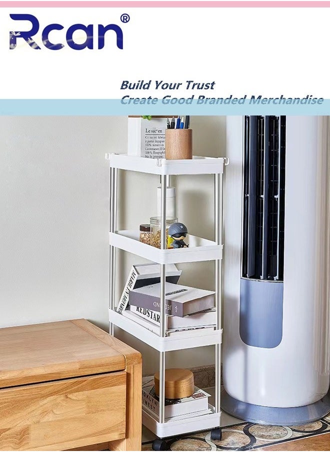 Rcan 4 Tier Slide Out Storage Cart Removable Rolling Storage Rack with Wheels, Large Capacity Narrow Gap Storage Organizer, Plastic Unit Floor Standing Shelving, for Bedroom Kitchen Bathroom Toilet  - Image 5