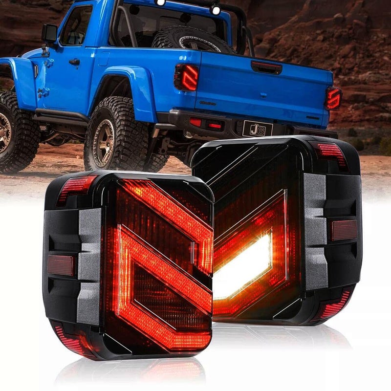 AUDEXEN LED Tail Lights Compatible with Jeep Gladiator JT 20202023 Unique S Shaped Design Smoked Lens 30W Reverse Lights Builtin EMC DOT Compliant 2 PCS