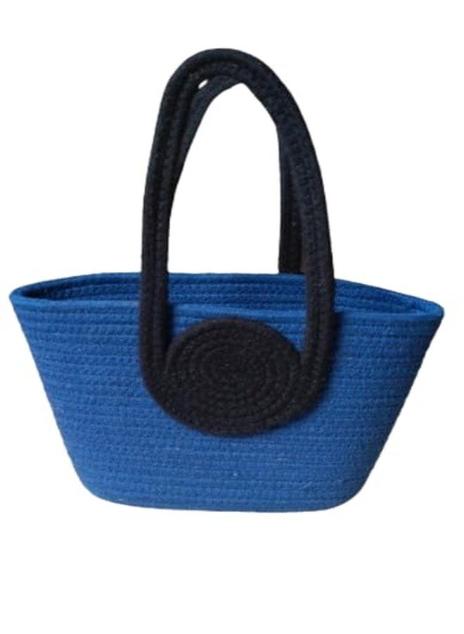 BUNAII WOMEN CUTE Bucket Bag Casual Woven Beach Handbag For VAcation And for daily Purpose Like purchase grocery and for marketing (32 x 15) Cm PAck of 1, Blue