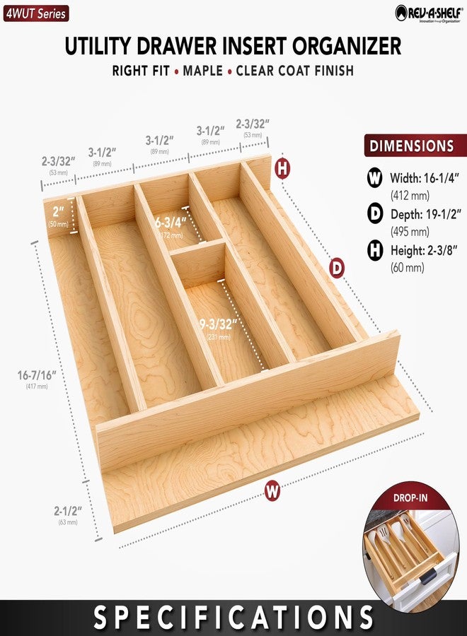 Rev-A-Shelf Natural Maple Right Size Utensil Insert Home Storage Kitchen Organizer 7 Compartment Drawer Accessory, 16 1/4" x 19 1/2", 4WUT-21SH-1 - Image 3