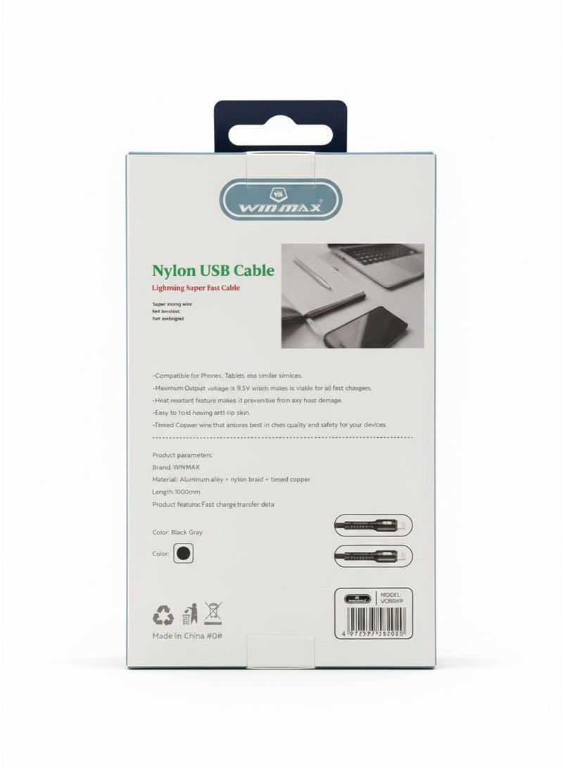 WINMAX UC509IP Nylon USB Cable  Lightning Super Fast Charge 1 Meter 6A Current - Image 2