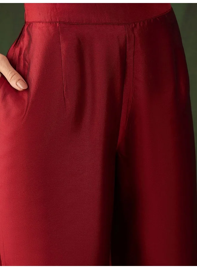 AKS Emerald Maroon Jacquard Kurta Set With Jacquard Dupatta