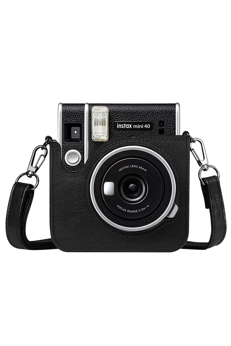 PU Leather Camera Case Compatible with Fujifilm Instax Mini 40 Instant Film Camera w/Adjustable Shoulder Strap Bag Protective Cover (Black)  - Image 2