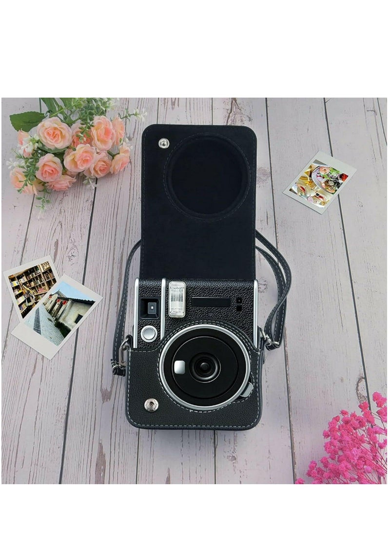 PU Leather Camera Case Compatible with Fujifilm Instax Mini 40 Instant Film Camera w/Adjustable Shoulder Strap Bag Protective Cover (Black)  - Image 4