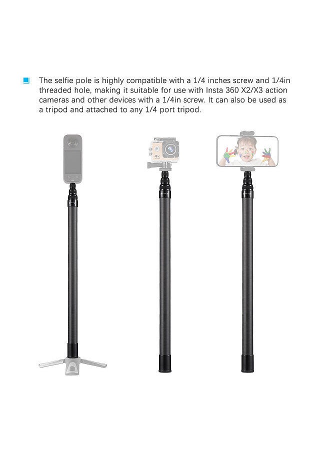 Andoer 2.1 Meters/82.6 Inches Portable Selfie Stick Telescoping Selfie Stand Carbon Fiber 3 Sections with 1/4in Screw Compatible with INSTA360 X2/X3