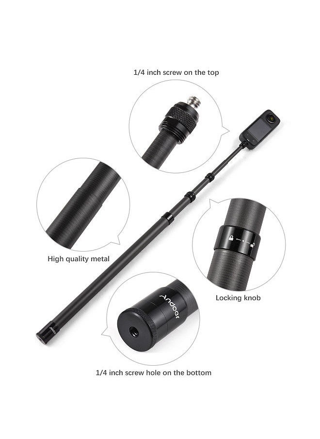 Andoer 2.1 Meters/82.6 Inches Portable Selfie Stick Telescoping Selfie Stand Carbon Fiber 3 Sections with 1/4in Screw Compatible with INSTA360 X2/X3