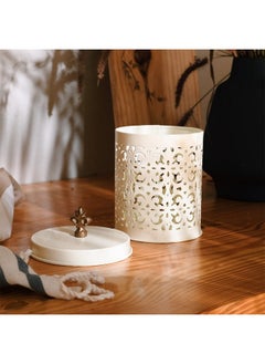 Elan Elan Stainless Steel Tight Lid Canister for Snacks Stylish Kitchen Storage Container with Vintage Cut Work Design, Food Safe and Durable, Perfect for Your Kitchen or as a Gift (Off White)  - Image 1