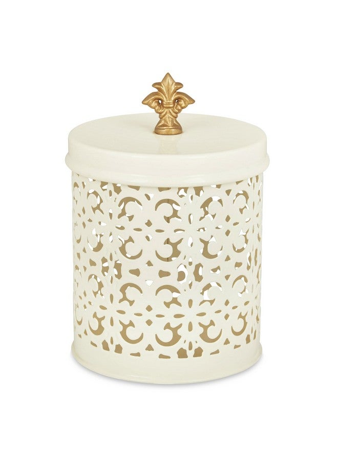 Elan Stainless Steel Tight Lid Canister for Snacks Stylish Kitchen Storage Container with Vintage Cut Work Design, Food Safe and Durable, Perfect for Your Kitchen or as a Gift (Off White)