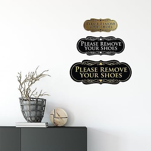 All Quality Designer Please Remove Your Shoes Wall or Door Sign - No Shoes Signage | Easy Installation - Black - Medium (1 Pack) - Image 2