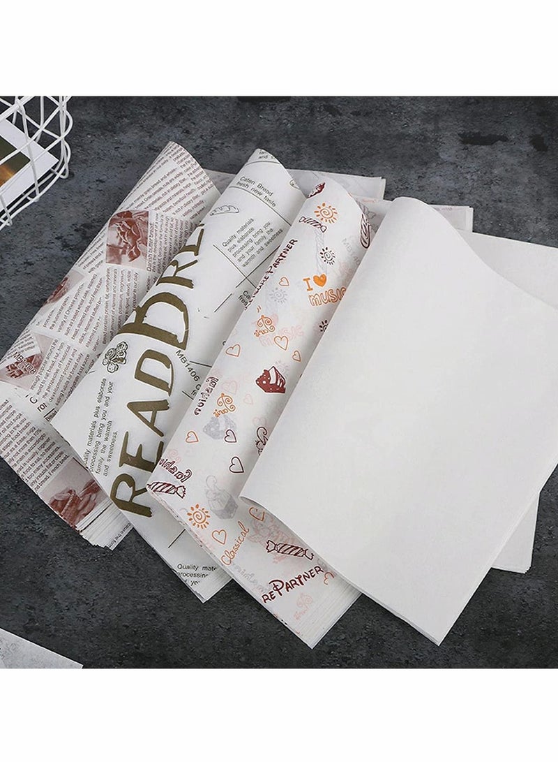 Excefore 100 Pieces of Baking Blotting Paper Kitchen Supplies Wheat Ear English Letters Pattern Sandwich Paper Disposable Oil-Proof Wrapping Paper Food Basket Liner French Fries Burger Cake - Image 5