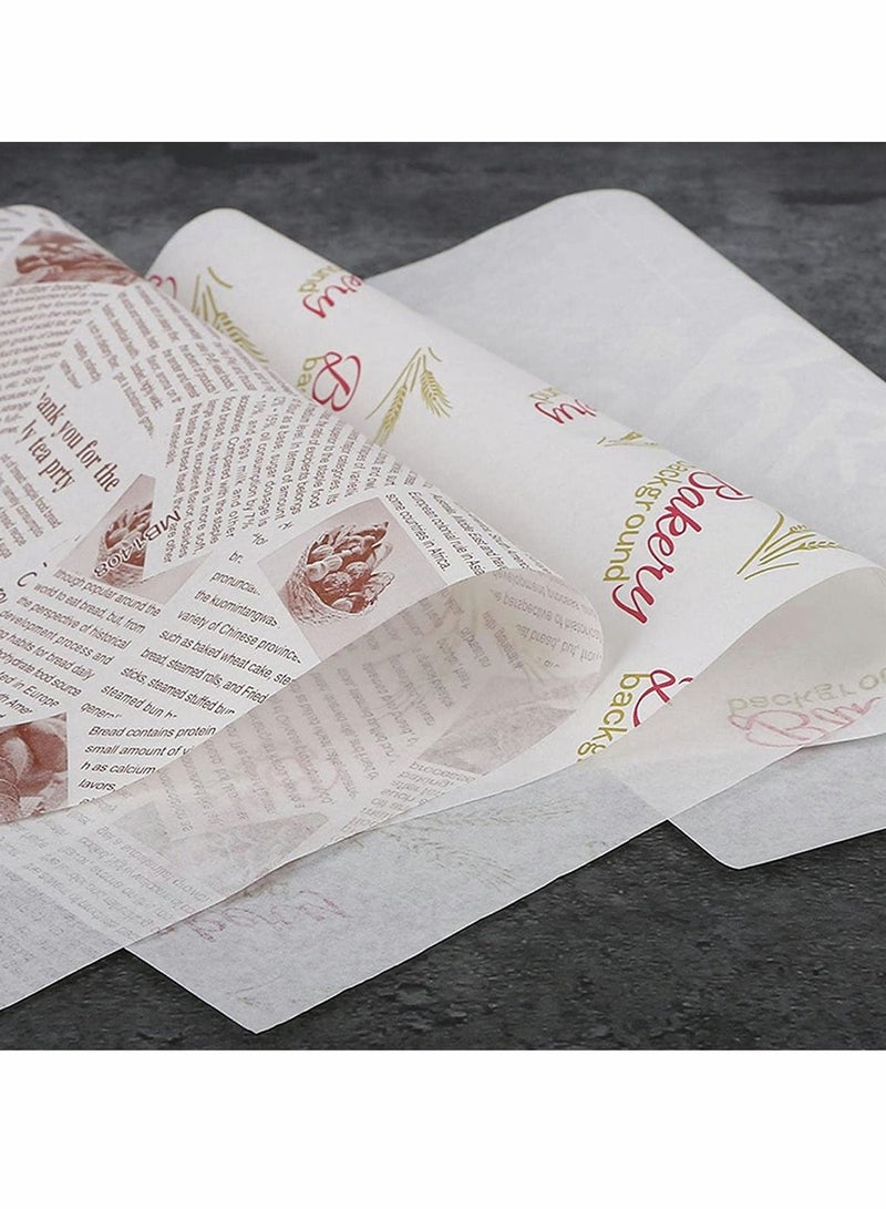 Excefore 100 Pieces of Baking Blotting Paper Kitchen Supplies Wheat Ear English Letters Pattern Sandwich Paper Disposable Oil-Proof Wrapping Paper Food Basket Liner French Fries Burger Cake - Image 3