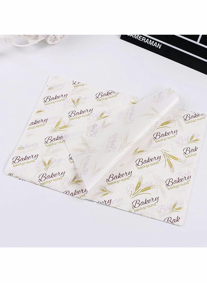 Excefore 100 Pieces of Baking Blotting Paper Kitchen Supplies Wheat Ear English Letters Pattern Sandwich Paper Disposable Oil-Proof Wrapping Paper Food Basket Liner French Fries Burger Cake - Image 2