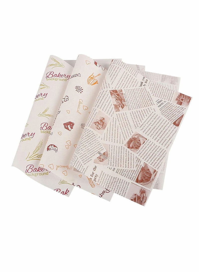 Excefore 100 Pieces of Baking Blotting Paper Kitchen Supplies Wheat Ear English Letters Pattern Sandwich Paper Disposable Oil-Proof Wrapping Paper Food Basket Liner French Fries Burger Cake - Image 1